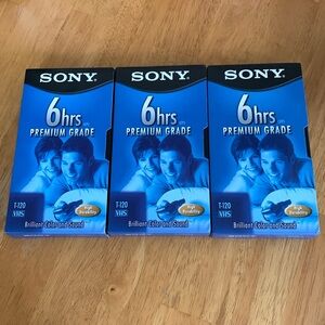 ✋3 Brand New Blank Sony VHS Tapes 6 Hours Premium Grade